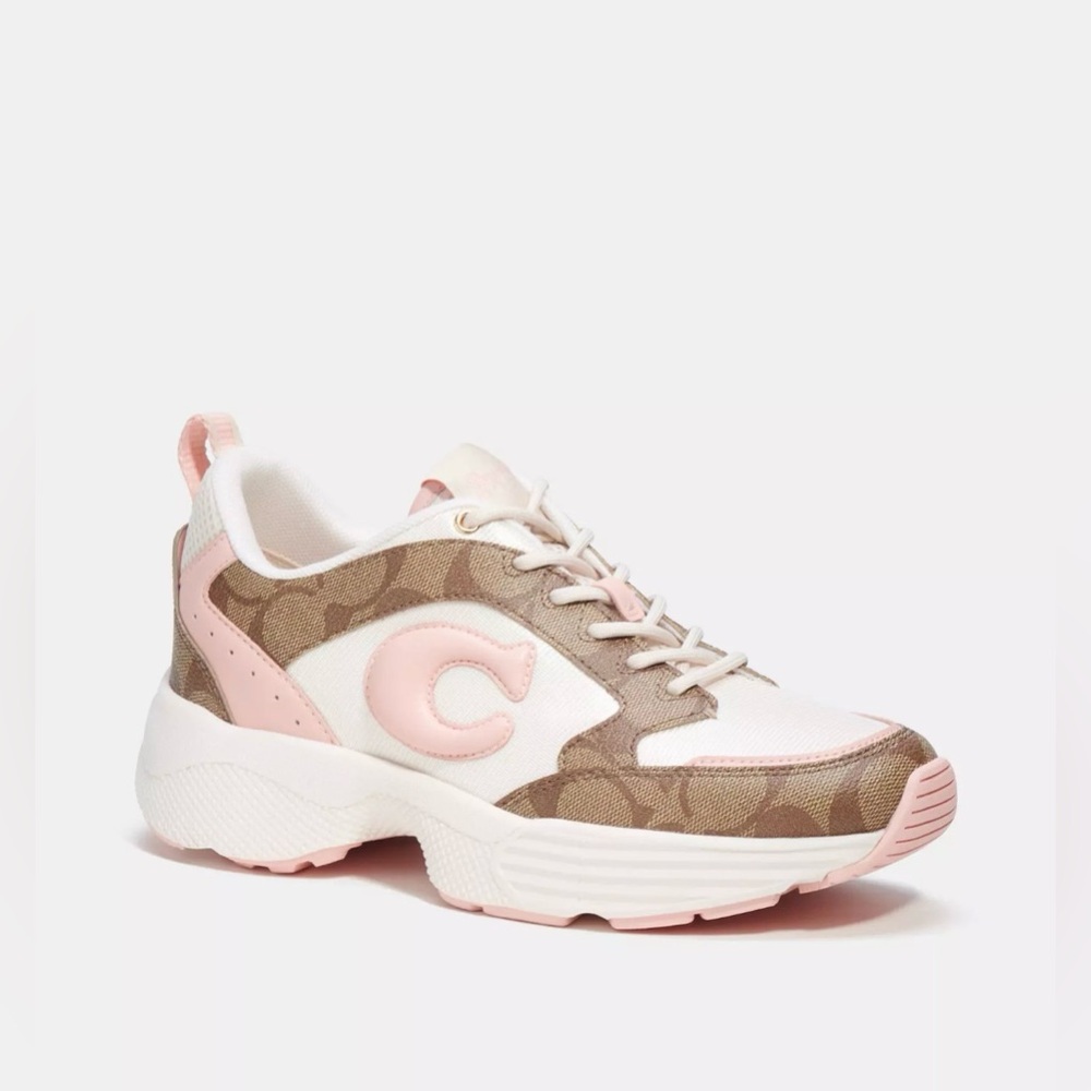 Coach C275 Tech Runner In Signature Canvas  pink/khaki Size 11 CI071